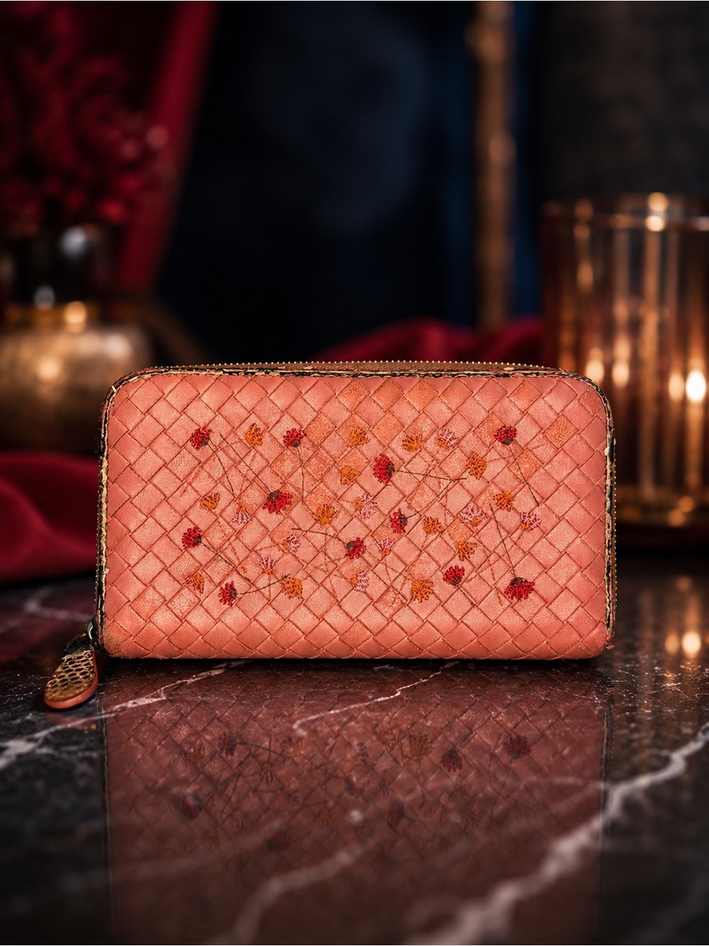 Bottega Veneta Coral Intrecciato Zip Wallet | Woven Leather | Includes COA